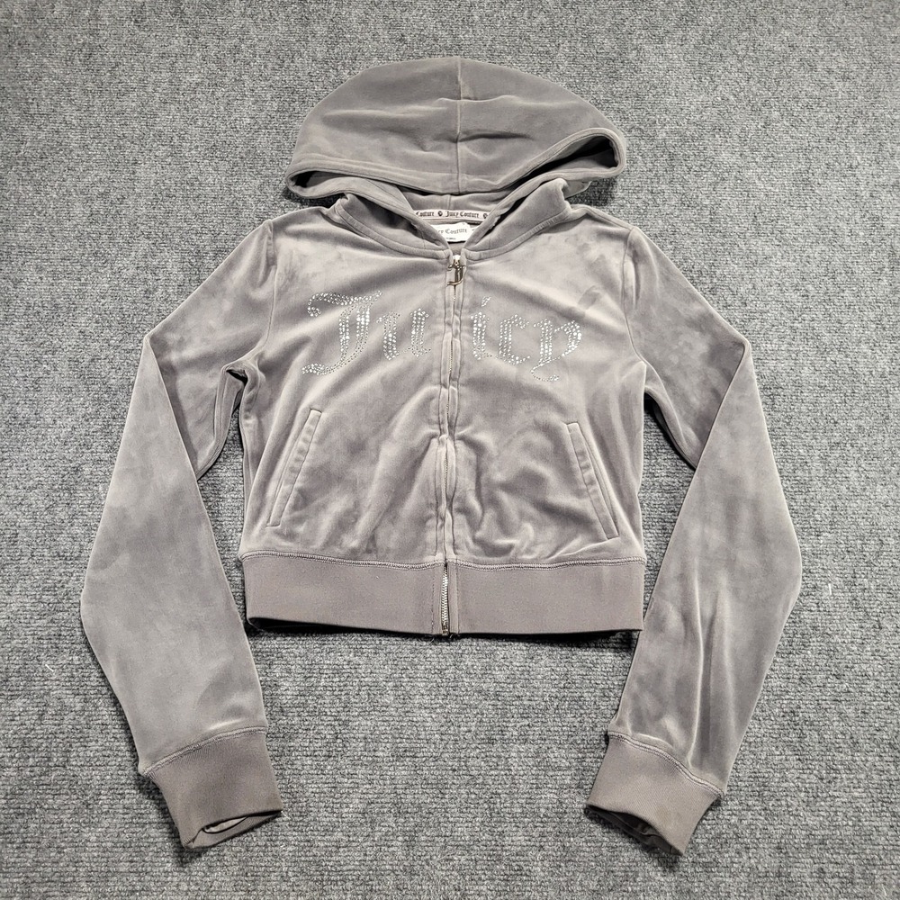 Juicy Couture Velour Bling Front Zip-Up Gray Hoodie Women's Size X-Small